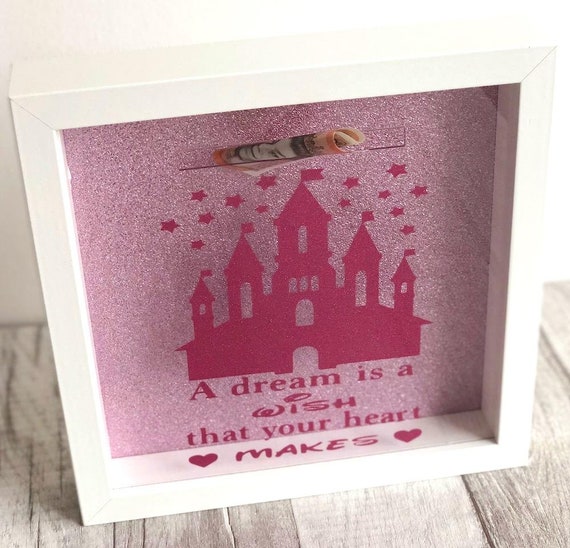 Girl S Pink Disney Saving Fund Money Box Frame Pink Glitter Princess Magical Newborn Dream Saving Keepsake