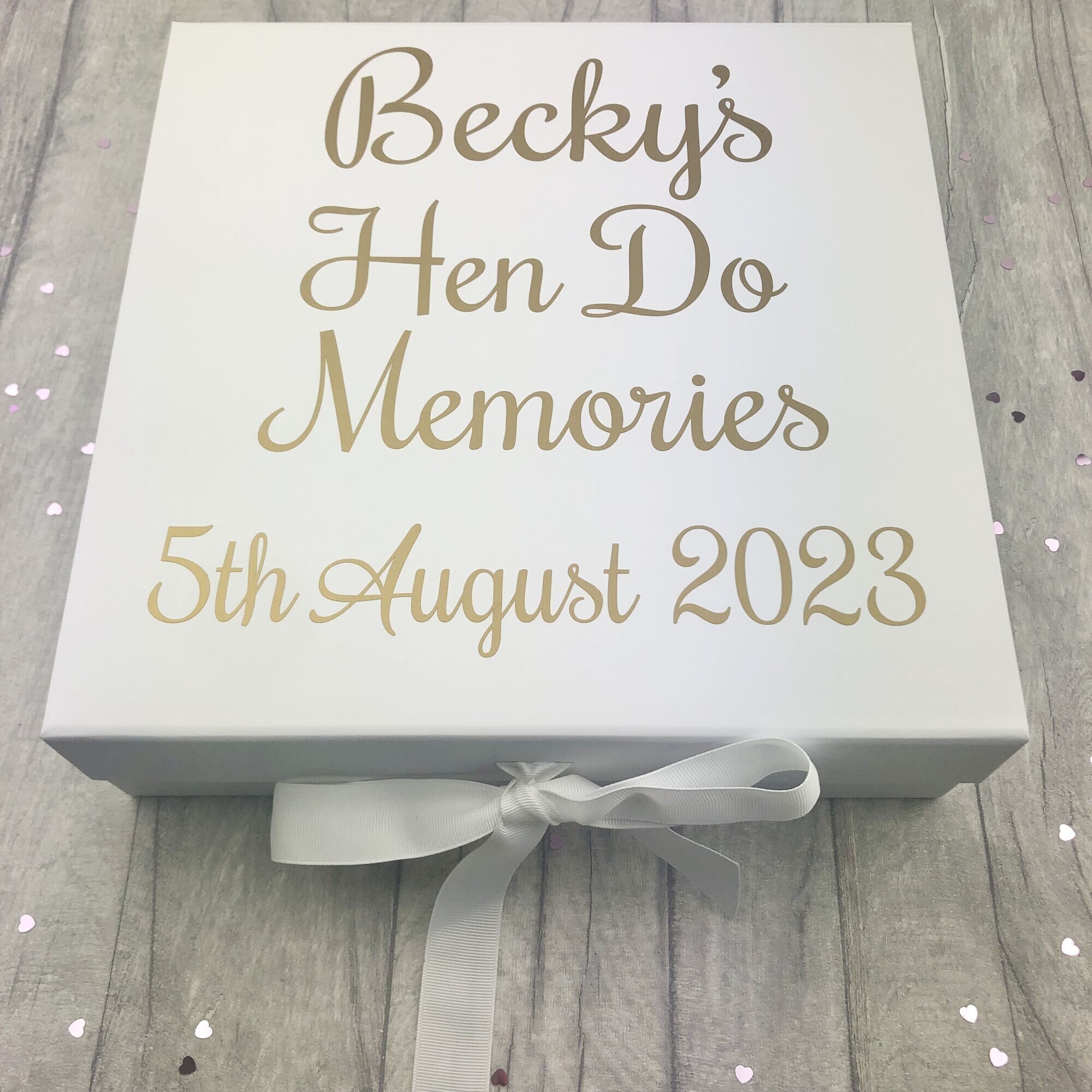 Personalised Hen Do Memories White Gift Box With Ribbon Bow Custom Name Memory Box Keepsake Box Wedding Engagement Etsy