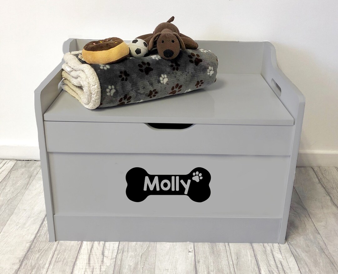 Personalised Dog Toy Box Grey Wooden Dog Toys Storage Box Cat Etsy