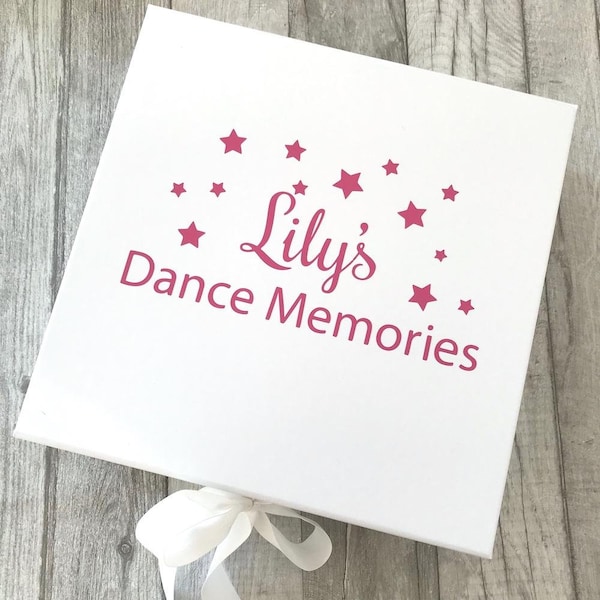 Personalised Dance Memories White Gift Box with Ribbon tie, Baby Girl Hobby Memory Keepsake Box Present Gift, Love Special, Best Dancer