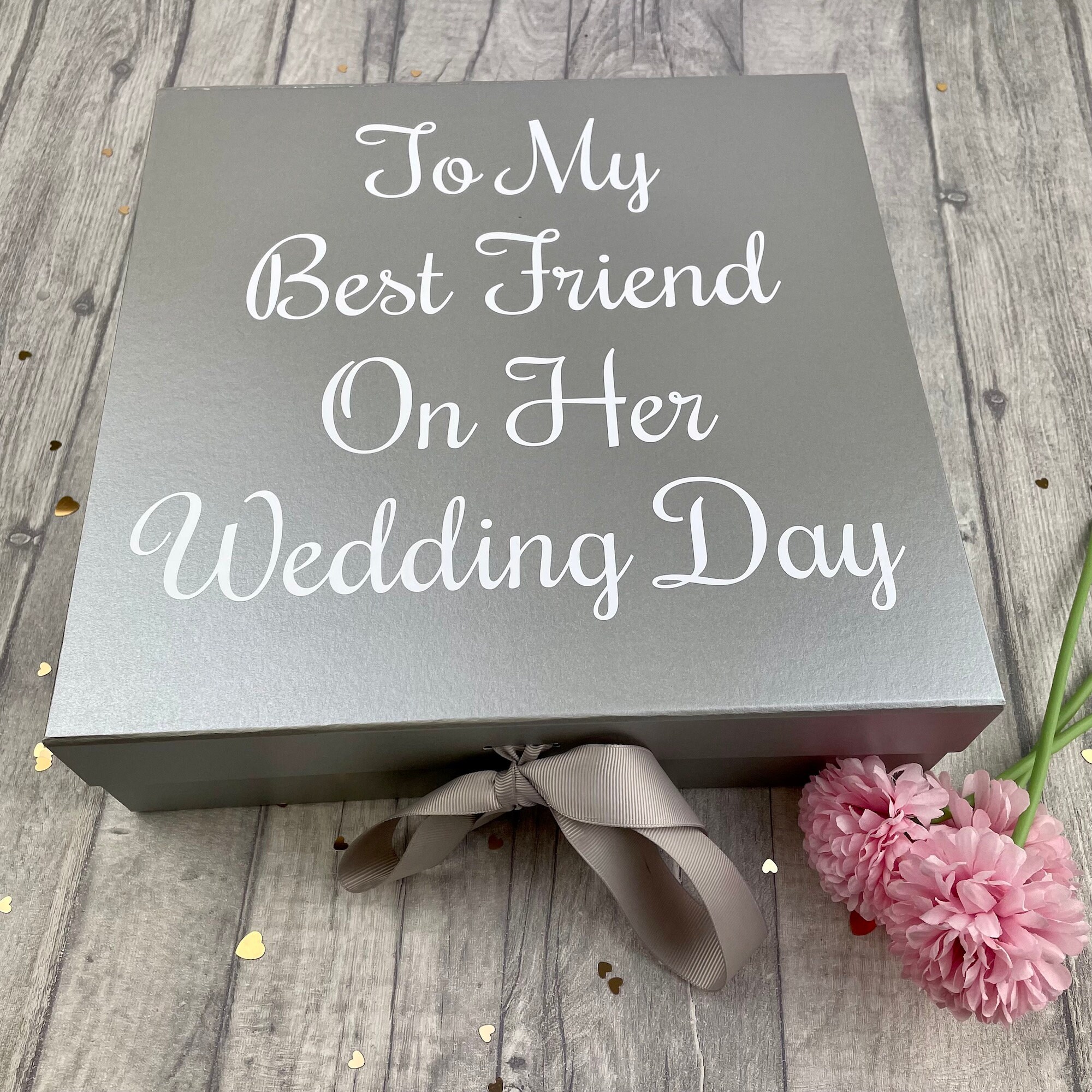 Best Friend Bride Silver Wedding Gift Box Ribbon Tie to My Best