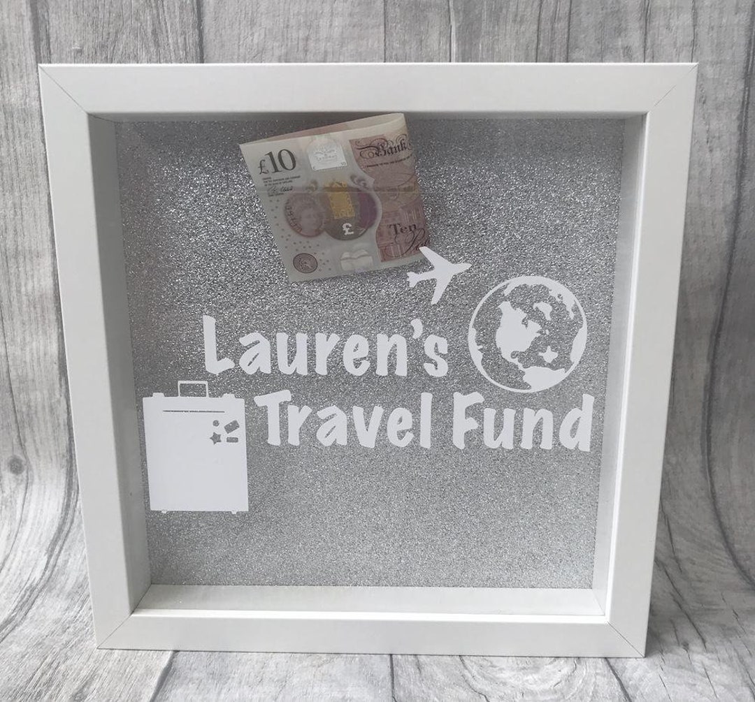 Personalised Travel Fund Money Box Frame, Holiday Saving Fund Gift