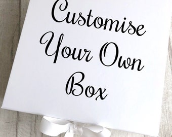 Personalise Customise Own White Gift Keepsake Box with Ribbon Tie, Birthday Christmas Wedding Special Occasion Gift Box, Memory Keepsake Box