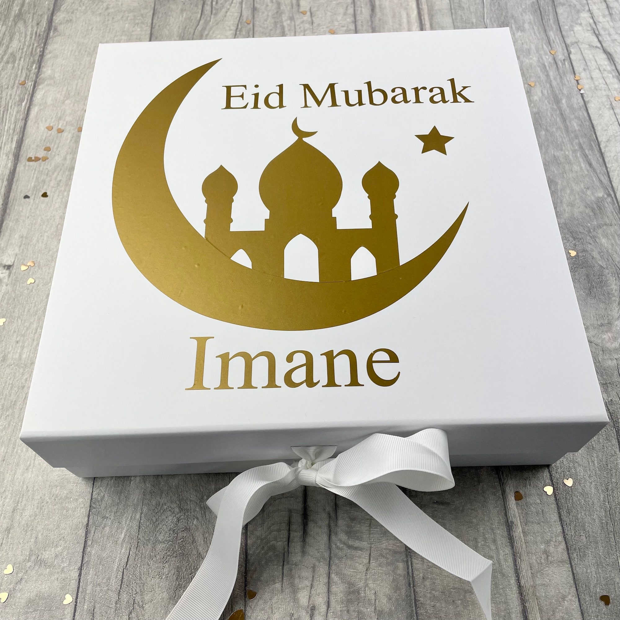 Personalisierte Name Eid Mubarak Geschenkbox mit Moschee, Eid und