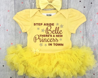 Newborn Princess Dress, Step aside Belle there's a new Princess in town Baby Girl's Tutu Romper with Bow Headband