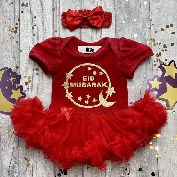 Baby Girl's Eid Mubarak Red Tutu Romper 