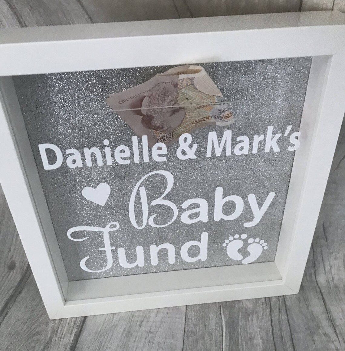 Personalised Baby Fund Money Box Frame With Silver Glitter Etsy UK