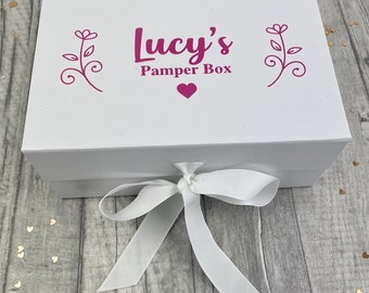 Personalised Pamper Box Small White Gift Box with Ribbon Tie, Friendship Birthday Gift Box, Keepsake Memory Box Present Love