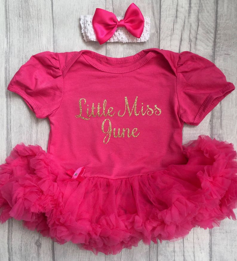 Little Miss June Hot Pink tutu romper with headband Gold Etsy