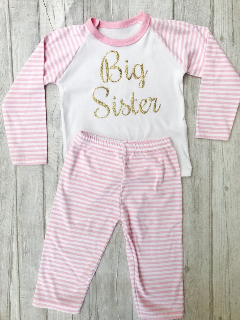 Princess Big Sister Pink /& White stripe Pyjama Set Cosy Newborn Baby Girl Sisters Soft Sleepwear Gift Present Family Cute Love Pjs