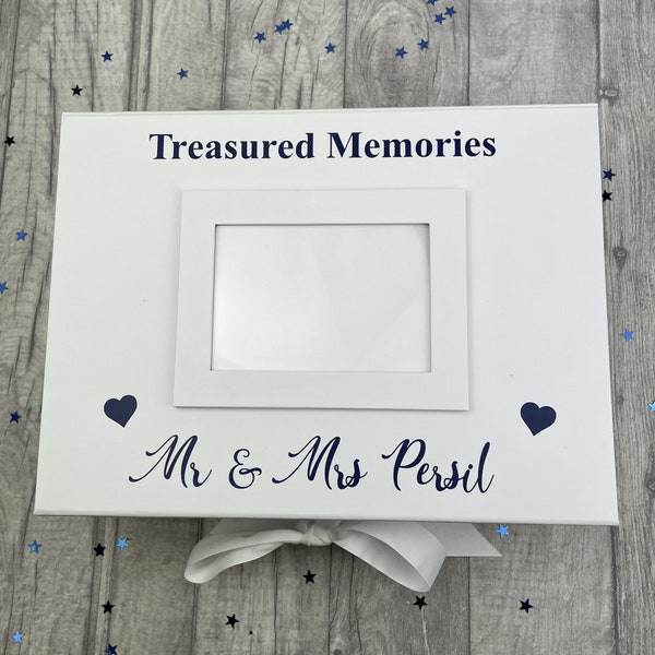 Personalised Wedding Keepsake Gift Photo Box, Treasured Memories, Mr & Mrs Wedding Day Memories Gift Box Present