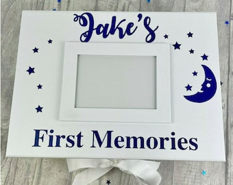 Personalised Keepsake Box, Newborn Baby, First Birthday, Photo Moon Stars Memory Storage