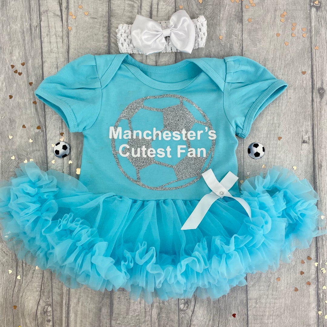 Manchester's Cutest Fan Baby Girl's Blue Tutu Romper With Bow Headband