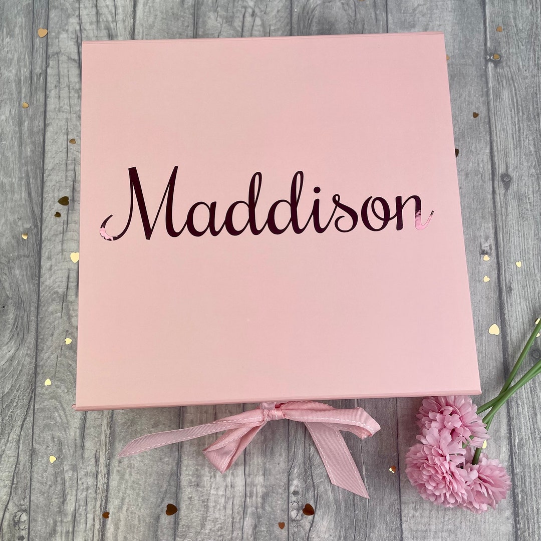 Personalised Name Gift Box With Ribbon Tie, Birthday Gift, Custom Rose