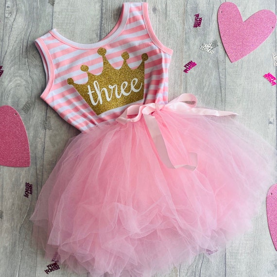 3rd Birthday Girl s Light Pink Striped Sleeveless Tutu Dress With