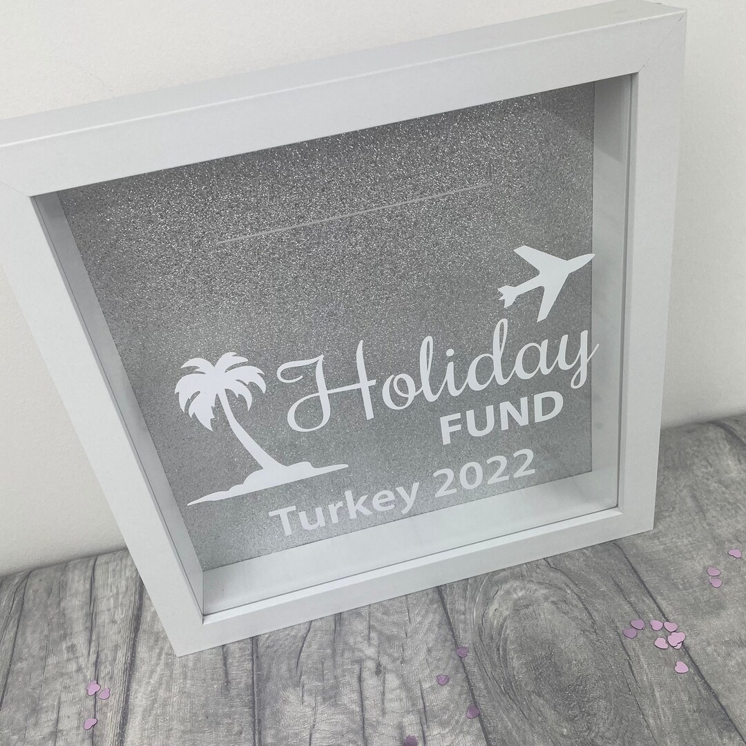 Personalised Holiday Fund Money Box Frame, Custom Saving Present