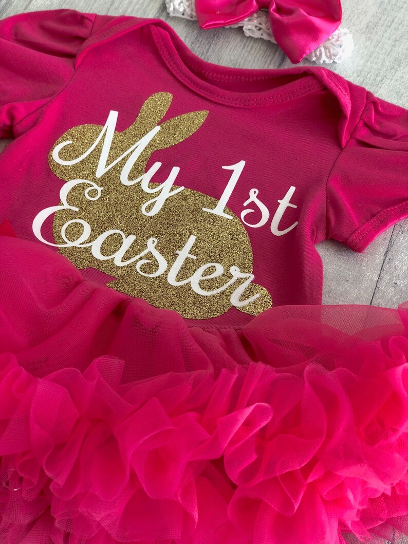 My 1st Easter Baby Girl's Pink tutu romper with Bow Etsy