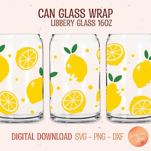 Lemon Flower Libbey Glass Wrap SVG: 16oz Beer Can Glass (Digital Files)