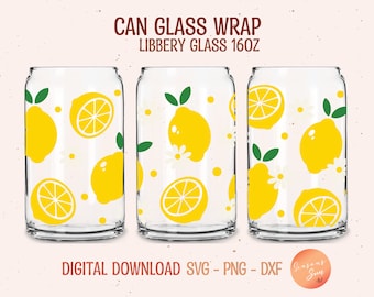 Lemon Flower Libbey Glass Wrap SVG: 16oz Beer Can Glass (Digital Files)