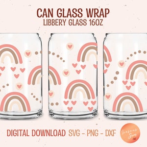 Emballage de verre Libbey coeur arc-en-ciel SVG : fichier en verre de canette de bière (téléchargement numérique)