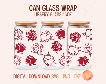 Rose Libbey Glass Wrap SVG: Valentine's Day Beer Can Glass (Digital Files)