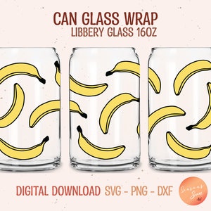 Fichier svg banane 16 oz Libbey glass pour Cricut Tropical Beer canette de verre banane motif Libbey glass wrap Fruits en verre canette de fichiers numériques svg