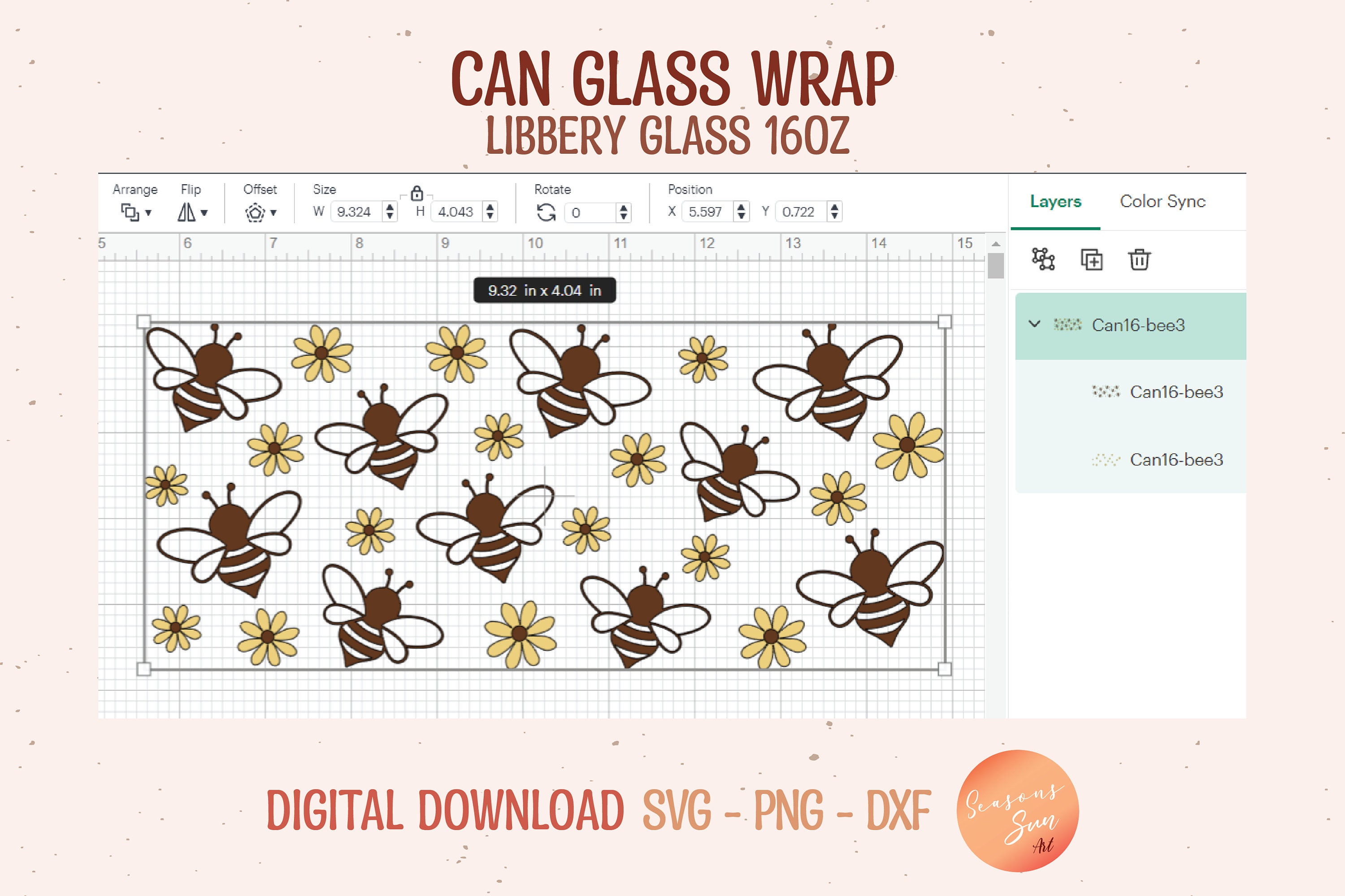 Bee and Daisy Libbey Glass SVG: 16oz Can Wrap (digital Files) - Etsy ...