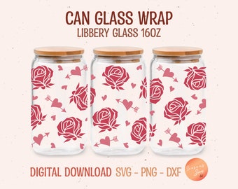 Valentine's Day Rose Libbey Glass Wrap SVG: 16oz Beer Can Glass (Digital Files)