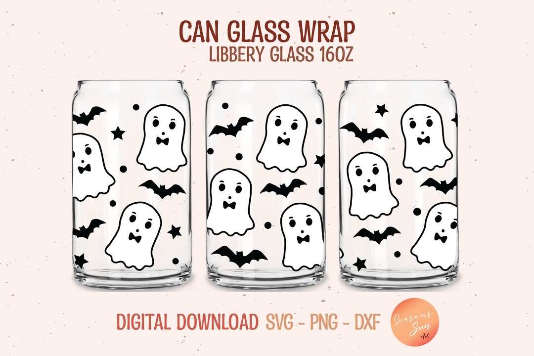 Halloween Libbey Glass Svg Cute Ghost Beer Can Glass Svg Bat 16oz ...