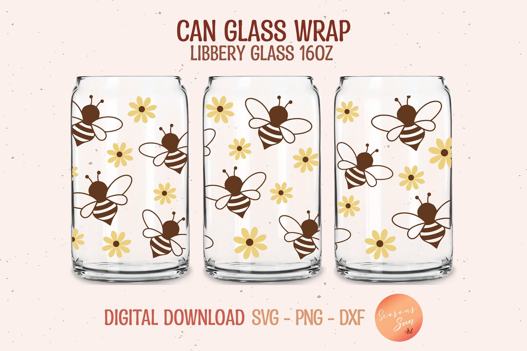 Bee and Daisy Libbey Glass SVG: 16oz Can Wrap (digital Files) - Etsy