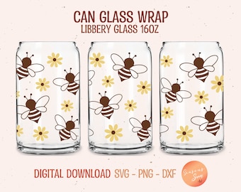 Bee and Daisy Libbey Glass SVG: 16oz Can Wrap (Digital Files)