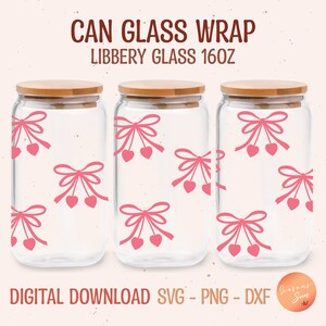 Pink Bow Libbey Glass Wrap SVG: Coquette Beer Can Design (Digital Files)