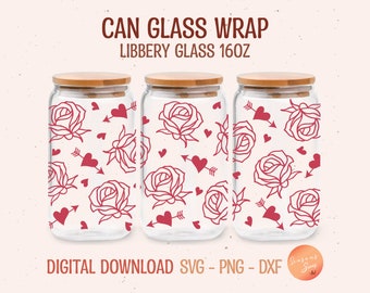 Valentine's Rose Libbey Glass Wrap SVG: 16oz Beer Can Glass (Digital Files)