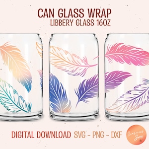 Libbey glass svg 16oz Feathers svg file for Cricut Feathers Beer can glass svg Feather Libbey glass wrap Feather glass can svg digital files