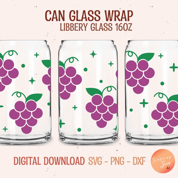 Libbey glass svg 16oz Grape svg file for Cricut Grapes Beer can glass svg Fruit Libbey glass wrap Summer glass can svg digital file
