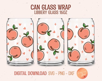 Beer can glass svg Peach svg files for Cricut Summer Fruit Libbey glass svg 16oz Boho Peach Libbey glass wrap Boho Peaches digital files