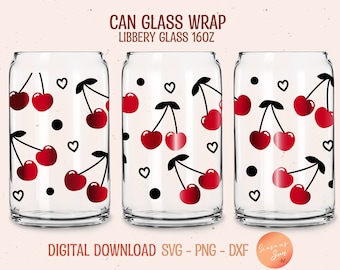 Beer can glass svg Valentine svg files for Cricut Cherry hearts Libbey glass svg 16oz Cherry Libbey glass wrap Cherry hearts digital files