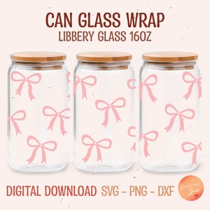Noeud de ruban Libbey en verre, svg de canette de bière en ruban, verre de Libbey Noeud de 16 oz Coquette, fichier traceur, dxf, png, fichier svg pour Circut, fichiers numériques