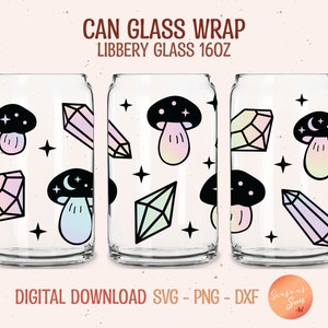 Magic Mushroom Libbey Glass Wrap SVG: Crystal Beer Can Design (Digital Files)