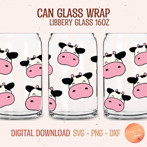 Cute Cow Libbey glass svg Kawaii Cow beer can glass Cow 16 oz Libbey glass wrap Kawaii glass can svg Cow svg file for Cricut digital files
