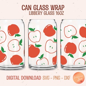 Libbey glass svg 16oz Apples svg file para Cricut Apple Beer can glass svg Fruit Libbey glass wrap Apple Fruit glass can svg digital files