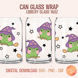 Frog Beer can glass svg Halloween svg file for Cricut Frog Witch Libbey glass svg 16oz Cute frog Libbey glass wrap Spotted frog digital file