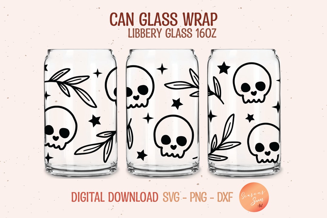 Halloween Libbey Glass Svg Skull Beer Can Glass Svg Botanical 16oz ...