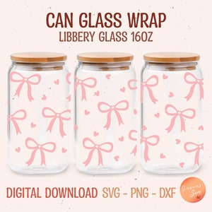 Pink Bow Libbey Glass svg, Ribbon Beer Glass Can svg, Coquette 16oz Libbey glas, Plotterdatei, dxf, png, svg-Datei für Circut, digitale Dateien