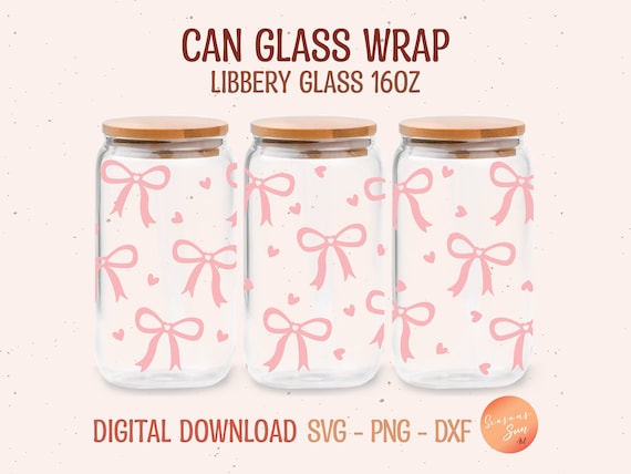Pink Bow Libbey Glass Wrap SVG: Coquette Beer Can Design (Digital Files)