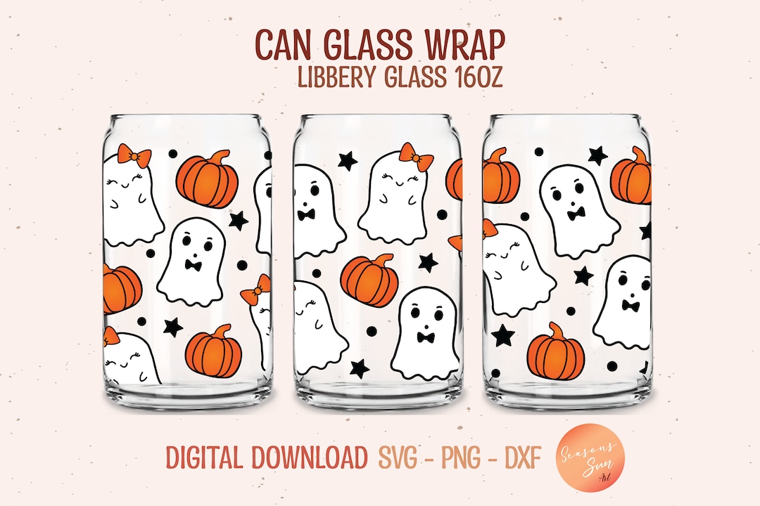 Halloween Libbey Glass Svg Pumpkin Beer Can Glass Svg Cute Ghost 16oz ...