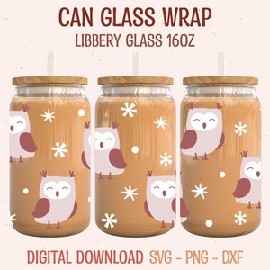 Eule Libbey Glas svg Winterbierdose Glas svg Weihnachten 16 Unze Libbey Glasverpackung Winterglasdose svg Datei für Cricut digitale Dateien