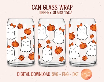 Halloween Libbey glass svg Cute Ghost beer can glass svg 16oz Flower Libbey glass wrap Pumpkin glass can svg file for Cricut digital files