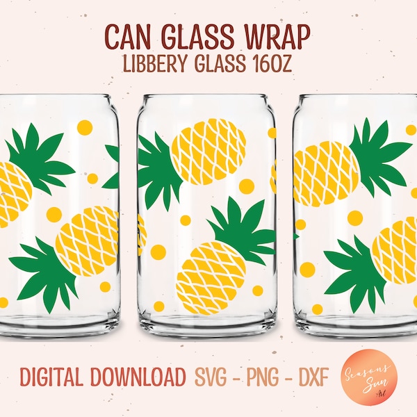 Beer can glass svg Pineapples svg files for Cricut Pineapples Libbey glass svg 16oz Summer Fruit Libbey glass wrap Summer Fruit digital file