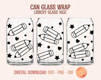 Beer can glass svg Teacher appreciation svg files for Cricut Teacher Libbey glass svg 16oz School Libbey glass wrap Pencil outline files